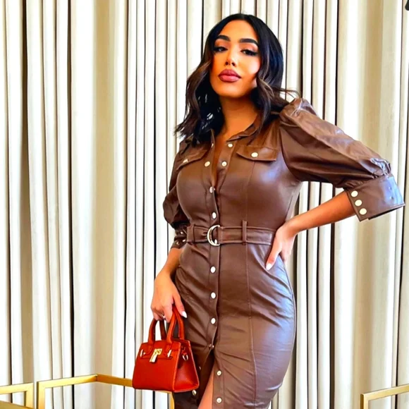 Fashion Nova | Dresses | Brown Faux Leather Dress | Poshmark